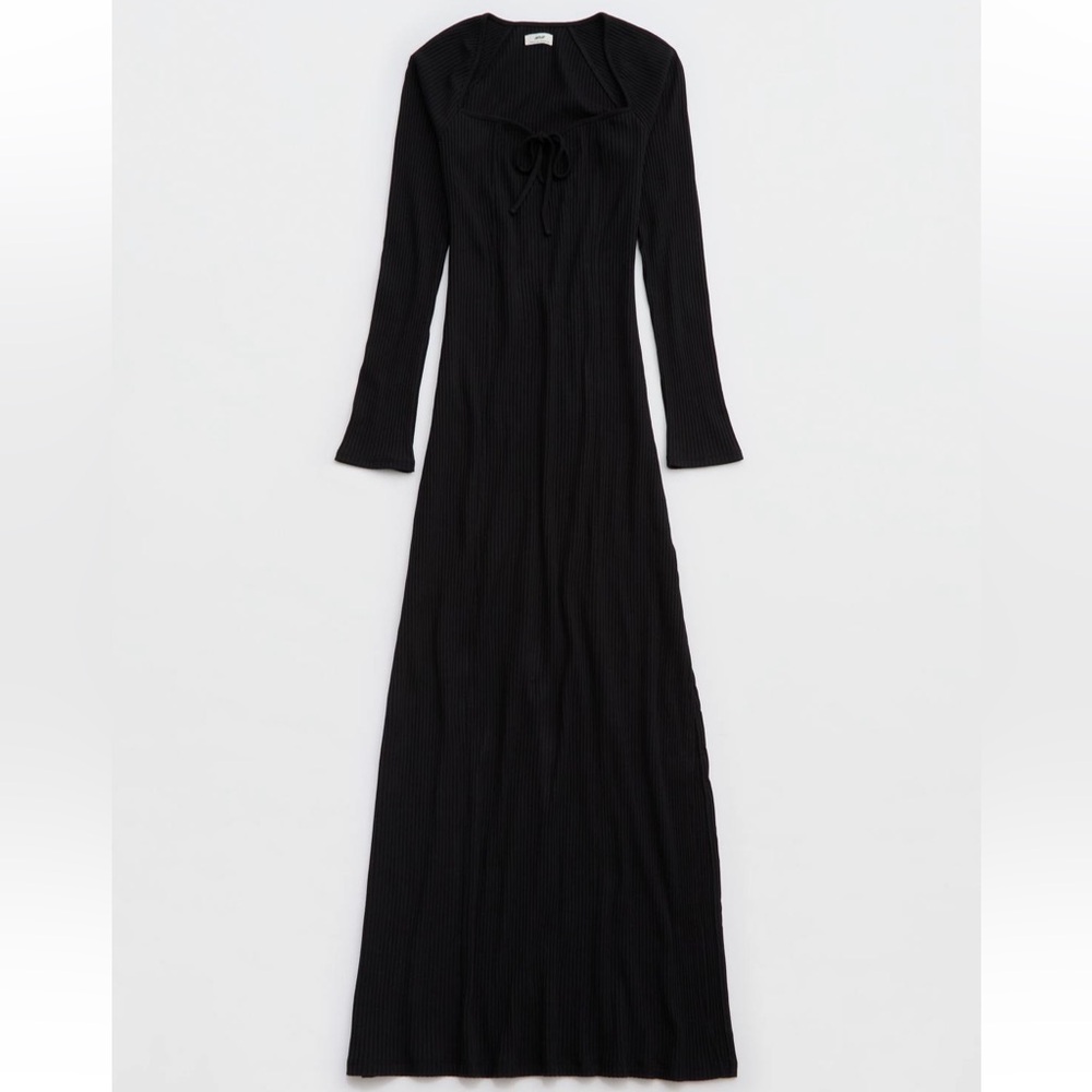Black Long Sleeve Ribbed Maxi Dress - American Eagle